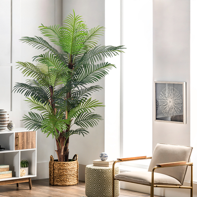 Artificial Palm Tree 6FT, Fake Tree with Realistic Fiber Trunks , Faux Tropical Areca Floor Plant in Pot, Artificial Silk Plant for Home Decor Office Decor Indoor